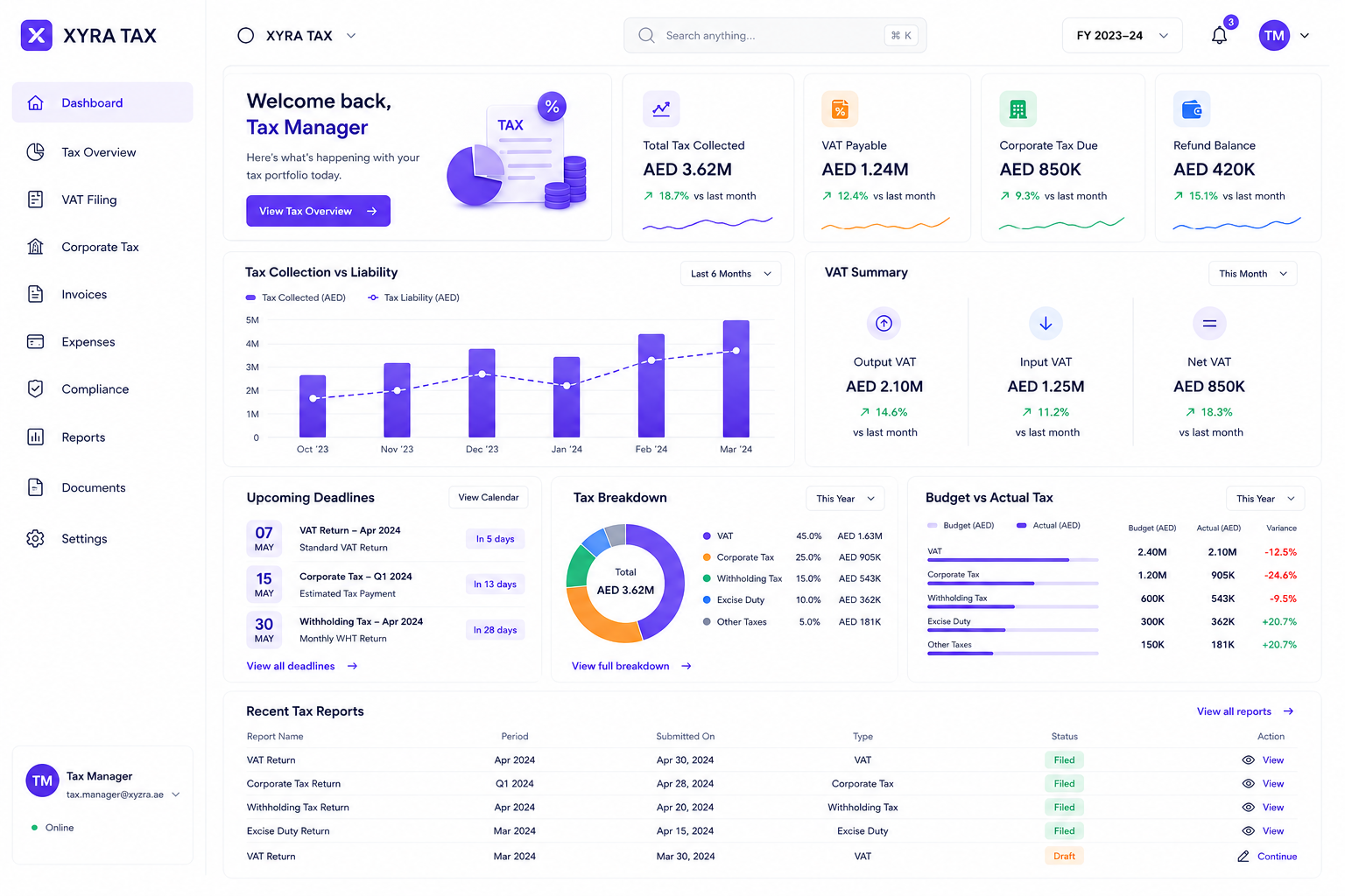 XYRA Tax dashboard preview